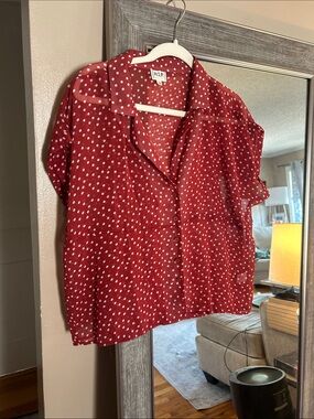 h.i.p. Red Short Sleeve Polka Dot Blouse